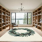 Lush Green Botanical Foliage Wreath Rug