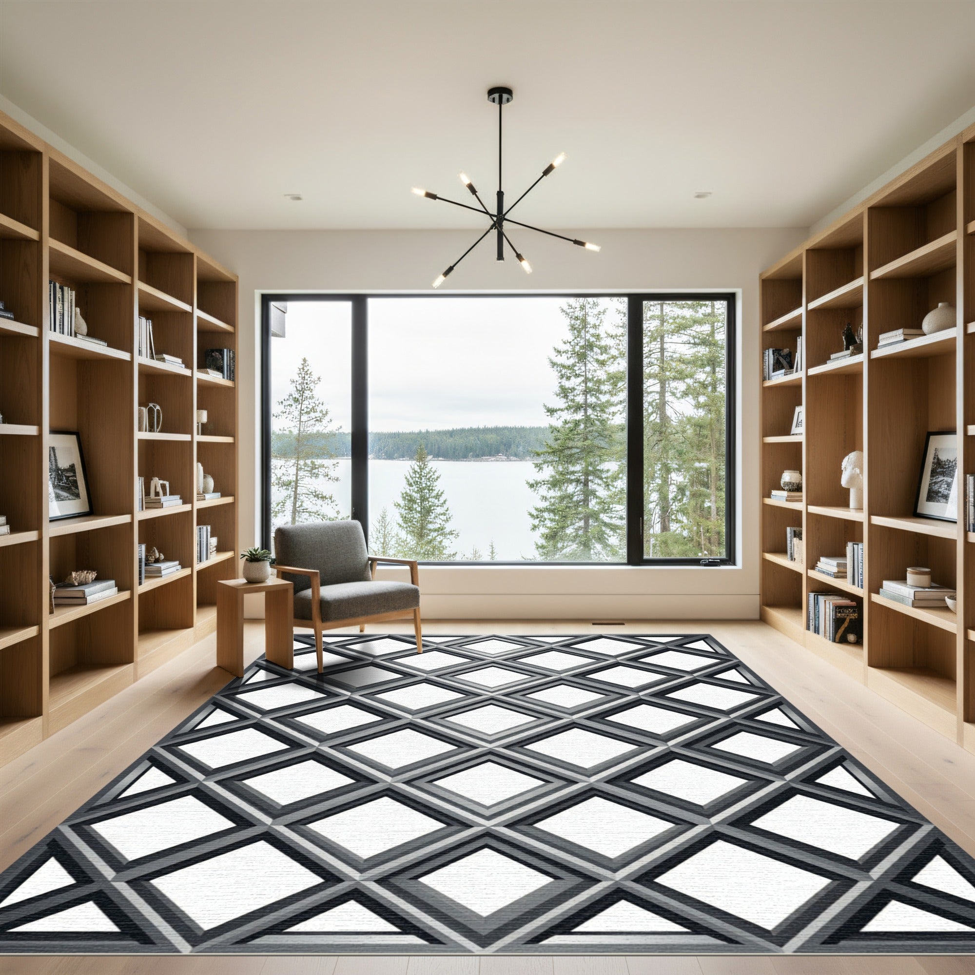 Modern Gray Diamond Lattice Graphic Rug