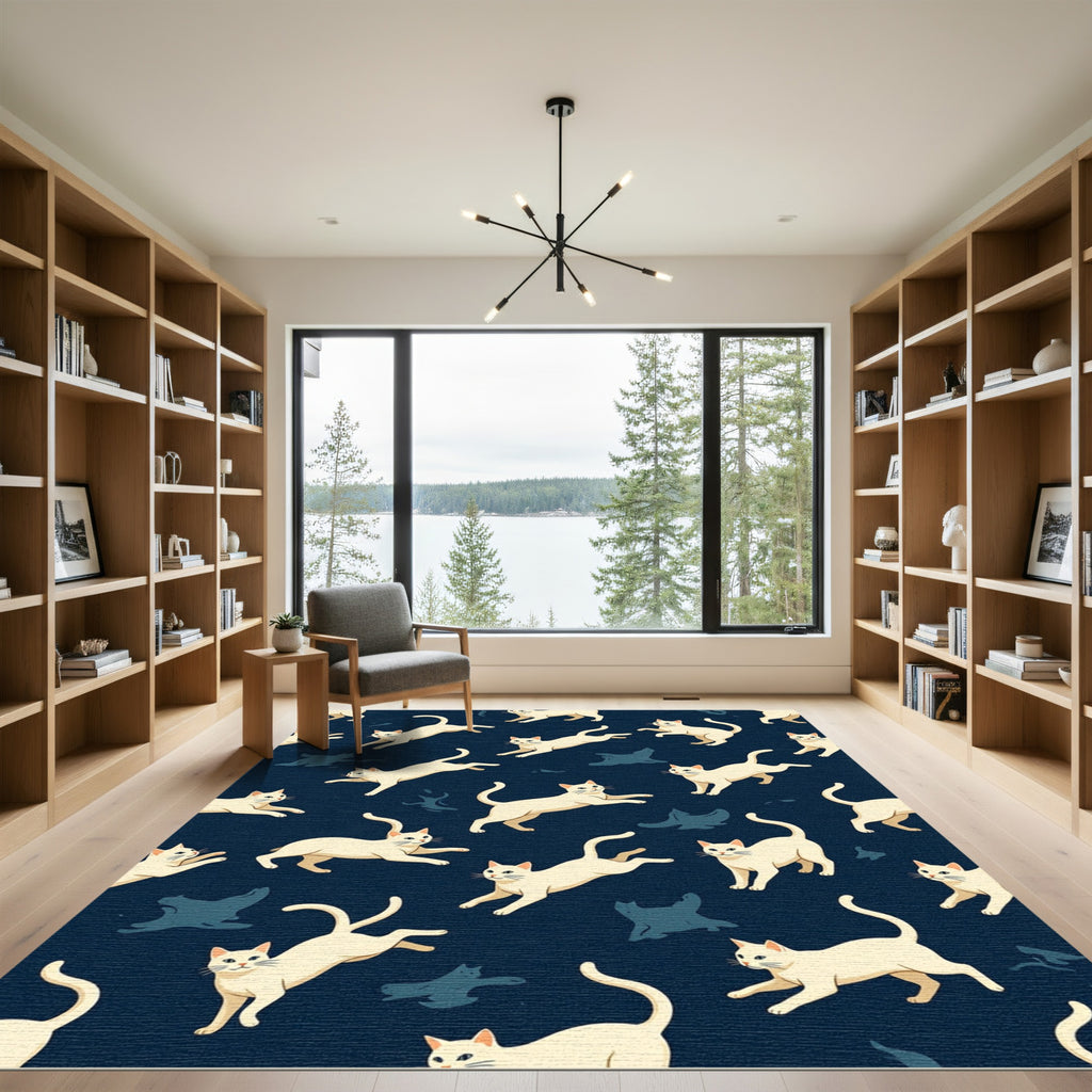 Cream Cats Playful Navy Ensemble Rug