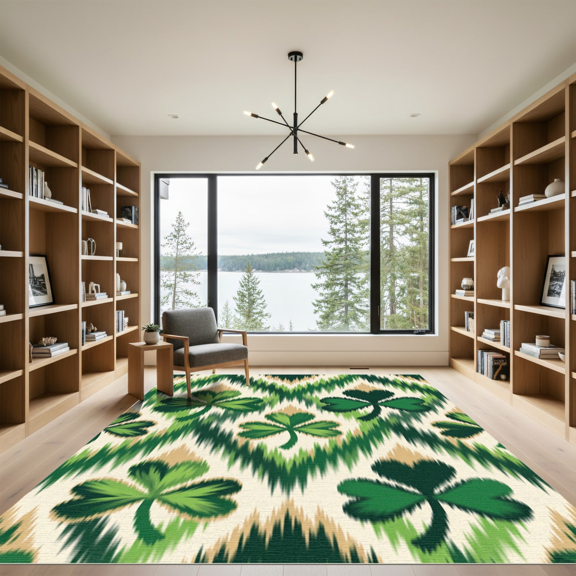Emerald Shamrock Ikat Chevron Rug