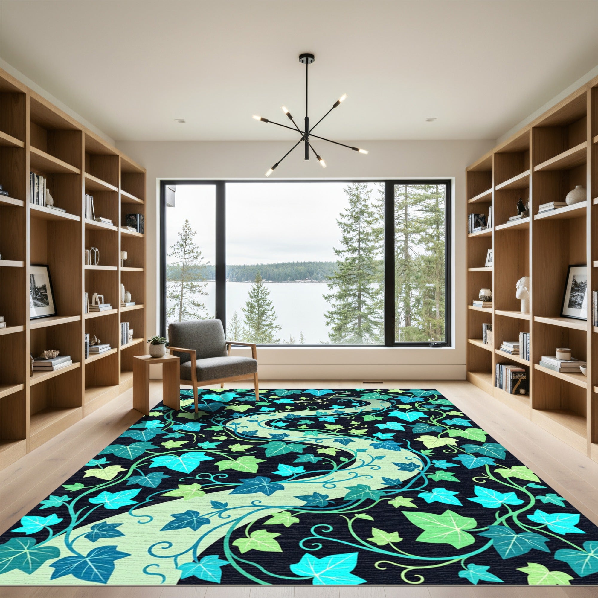 Lush Green Botanical Ivy Winding Path Rug