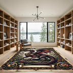 Dark Maroon Dragon Gilded Floral Art Rug