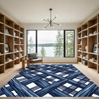 Navy Blue Intersecting Linear Grid Rug