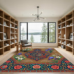 Ornate Paisley Floral Medallion Gold Red Blue Rug
