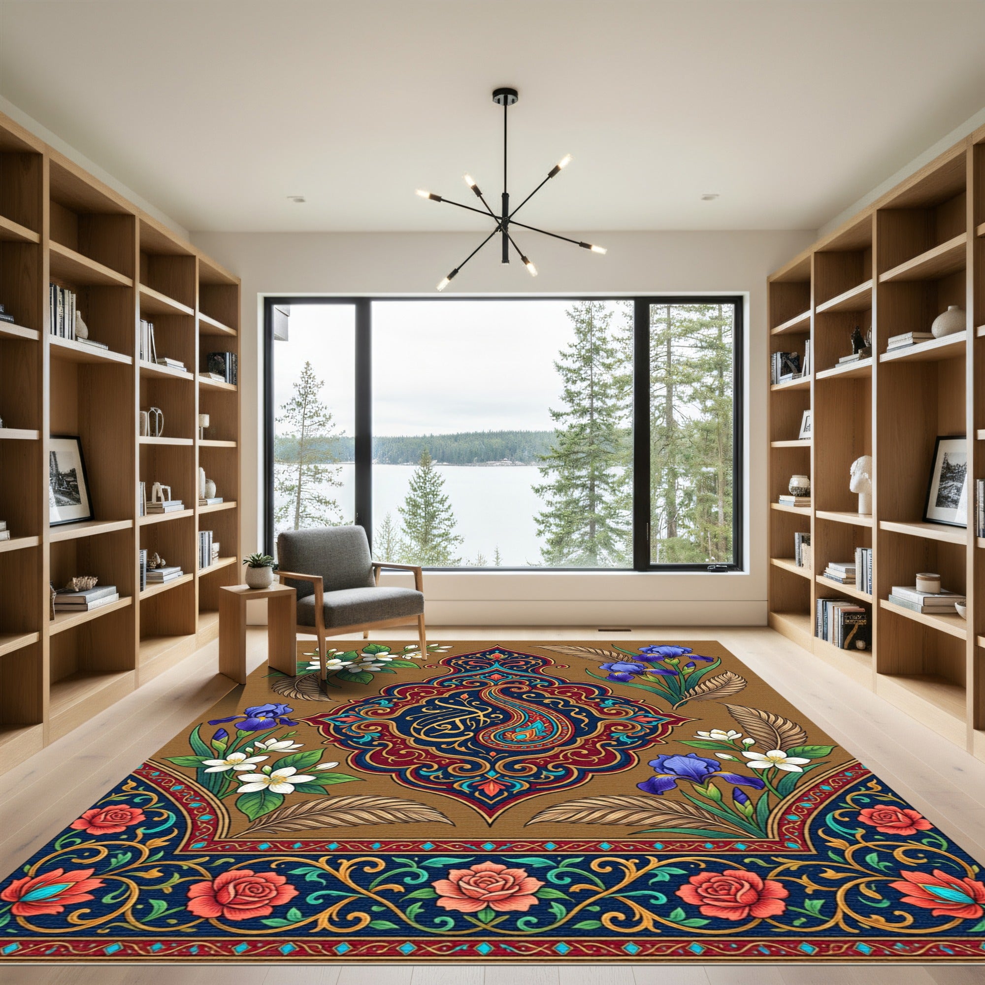 Ornate Paisley Floral Medallion Gold Red Blue Rug