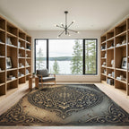 Ornate Golden Filigree Floral Medallion Rug