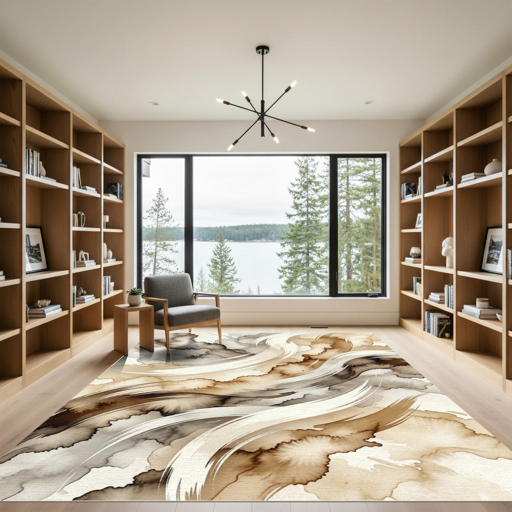 Fluid Sepia Abstract Swirl Rug