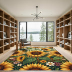 Golden Sunflower Field Floral Meadow Rug