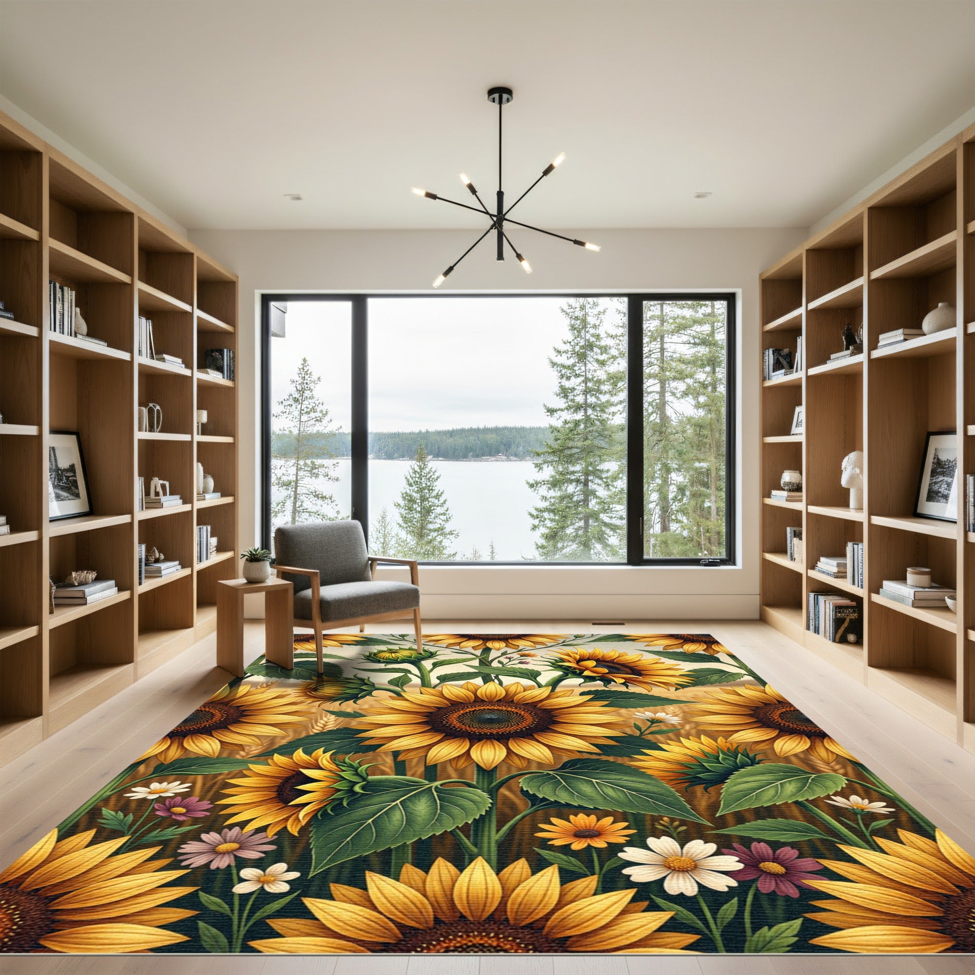 Golden Sunflower Field Floral Meadow Rug