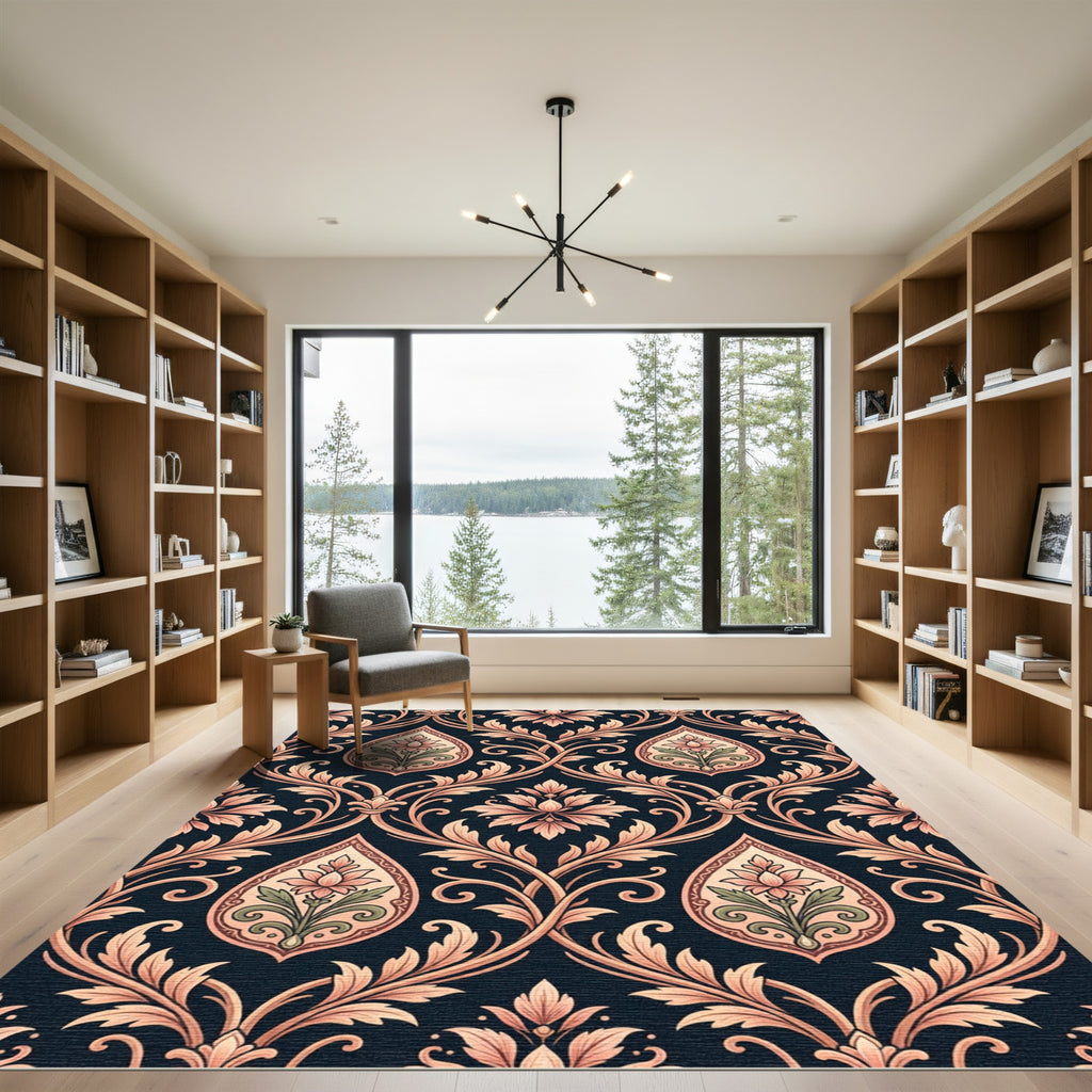 Peach Floral Paisley Damask Rug