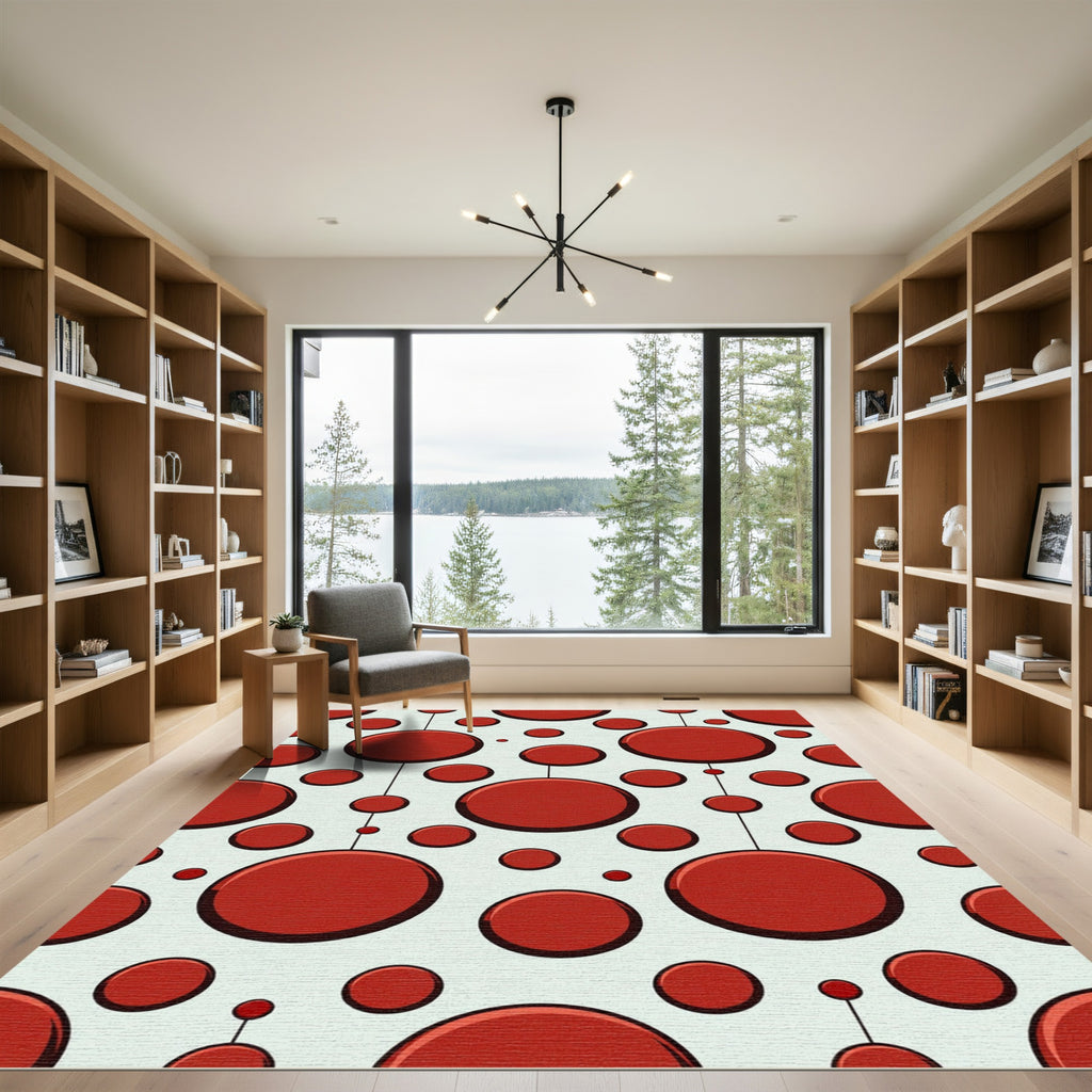 Red Crimson Orb Dot Pattern Rug