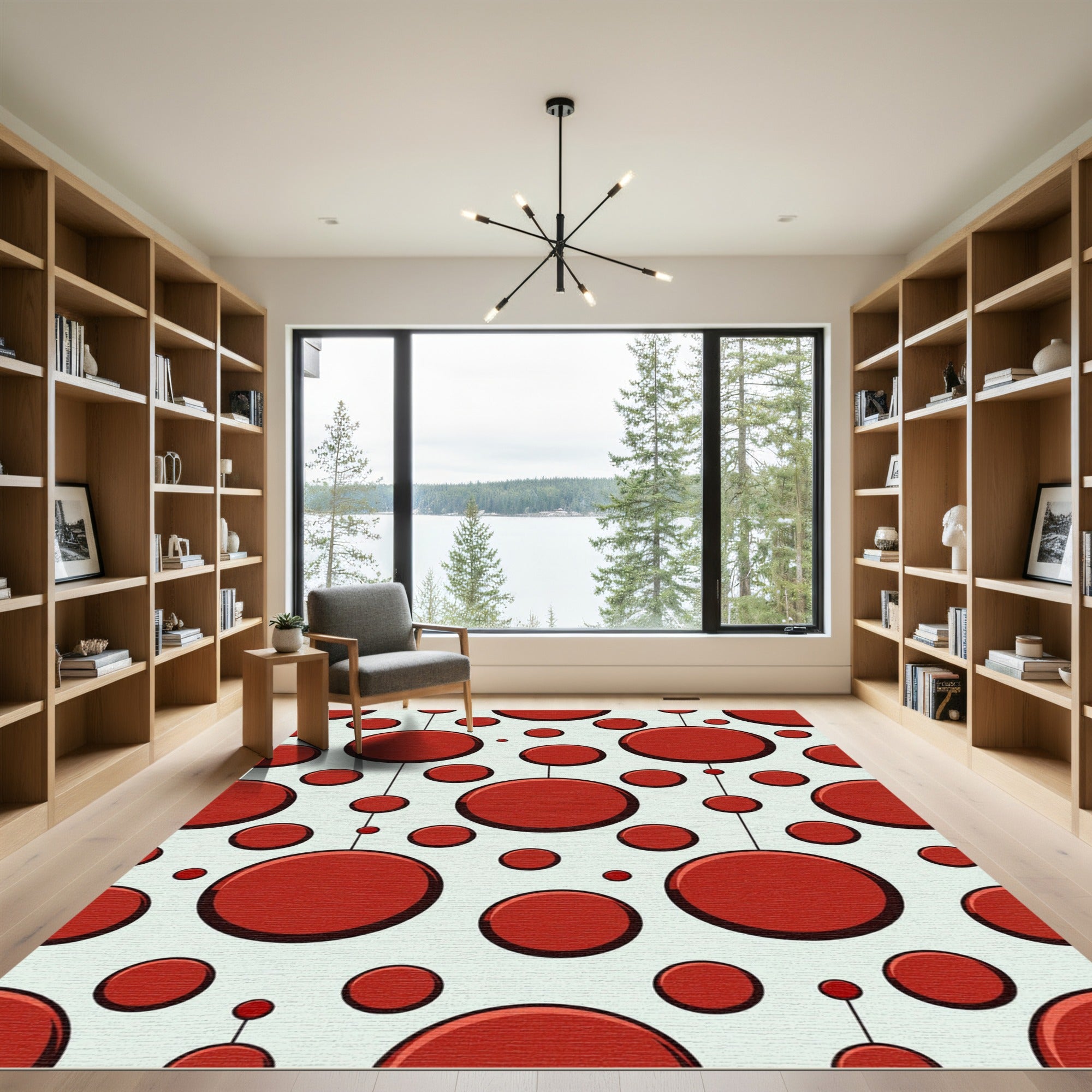 Red Crimson Orb Dot Pattern Rug