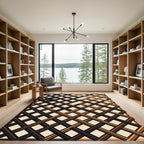 Modern Walnut Brown Geometric Lattice Rug