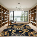 Gold Leopard Face and Spot Illustration Rug