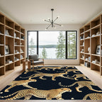 Golden Cheetah Spots Black Background Rug
