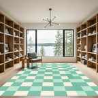 Teal Cream Gingham Squares Rug