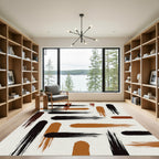 Modern Earthy Brown Black Abstract Brushstroke Rug