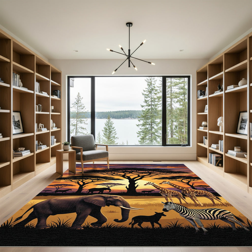 Sunset Savannah Wildlife Landscape Scene Rug