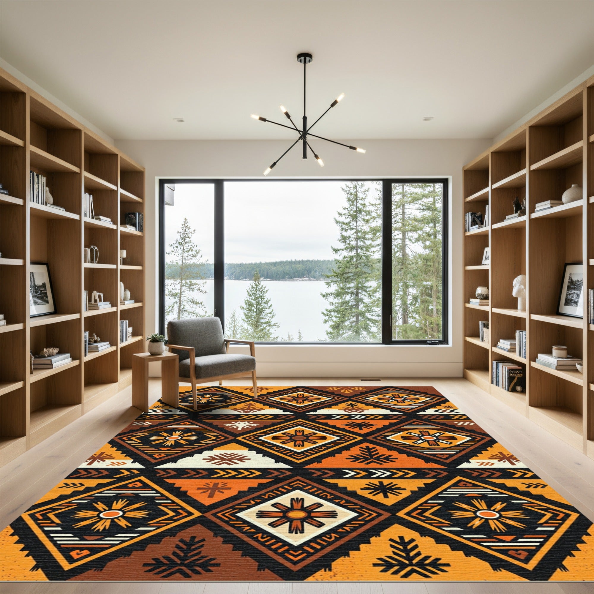 Warm Earthy Tones Diamond Sunburst Rug