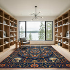 Rich Indigo Floral Medallion Scrollwork Rug