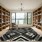 Monochrome Geometric Chain and Feather Rug