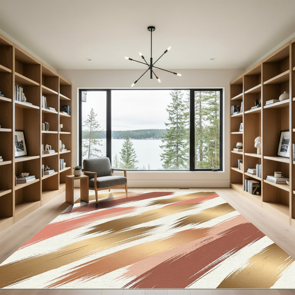 Metallic Gold and Terracotta Abstract Strokes Rug