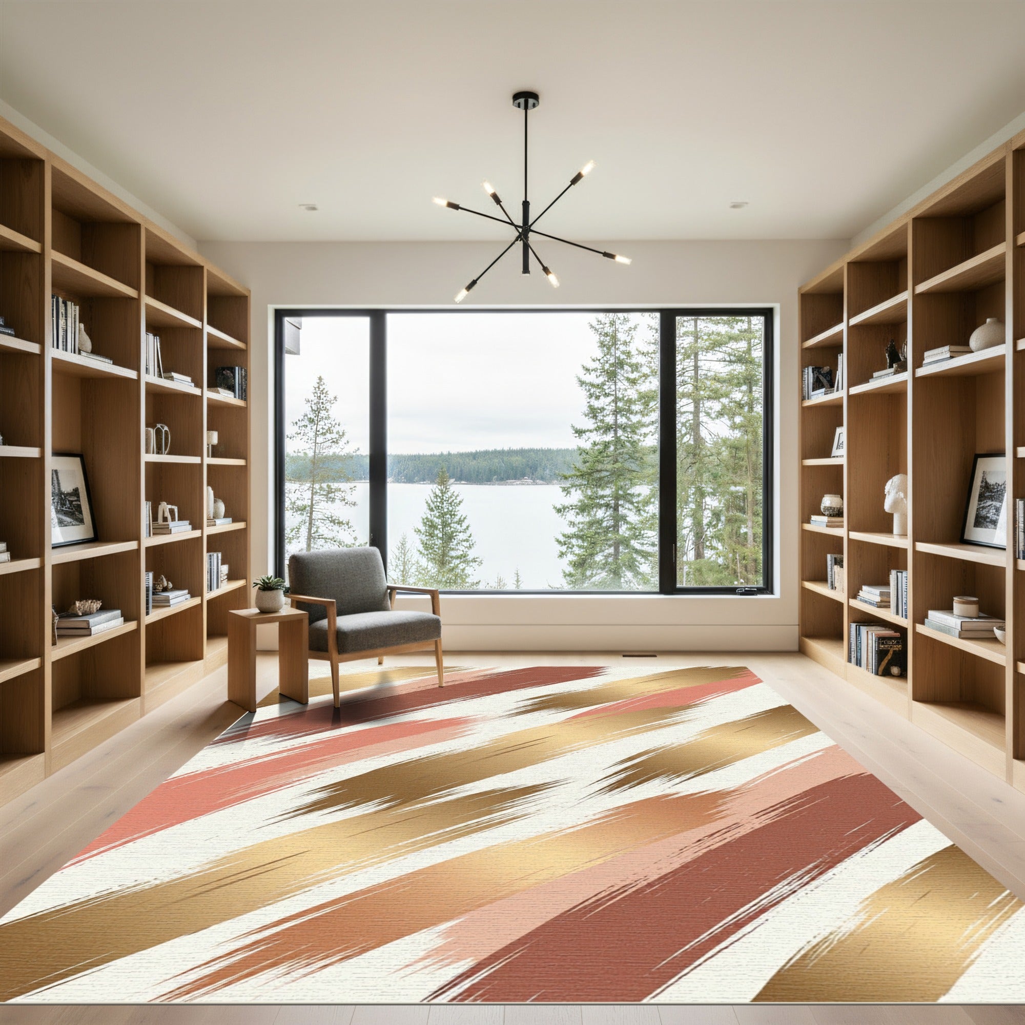 Metallic Gold and Terracotta Abstract Strokes Rug