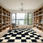 Distressed Monochrome Checkered Grid Rug