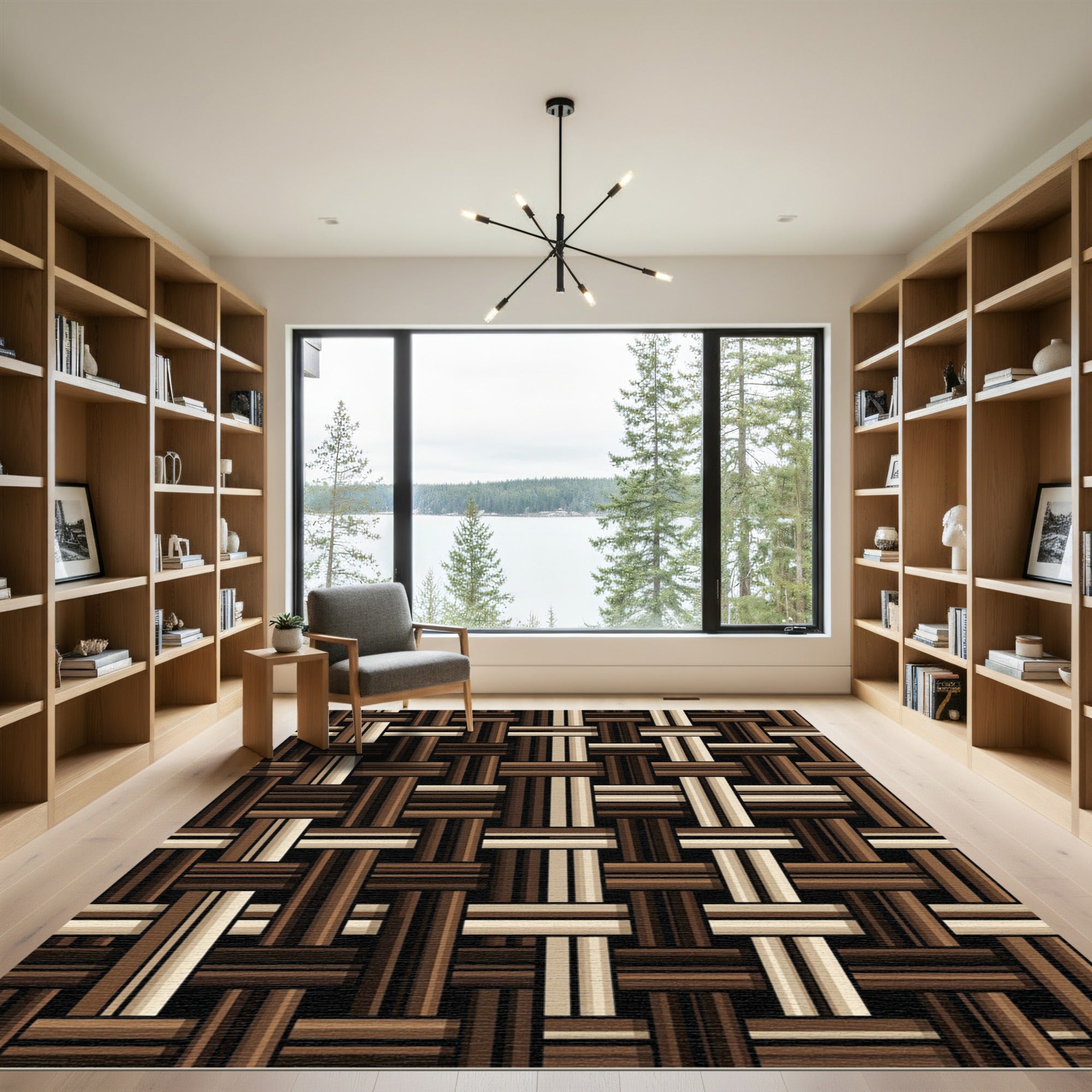 Brown Woven Stripe Grid Rug