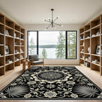 Ornate Black Cream Floral Medallion Rug