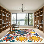 Vibrant Floral Sun Medallion Earth Collage Rug