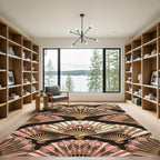 Ornate Pink Gold Fan Arrangement Rug