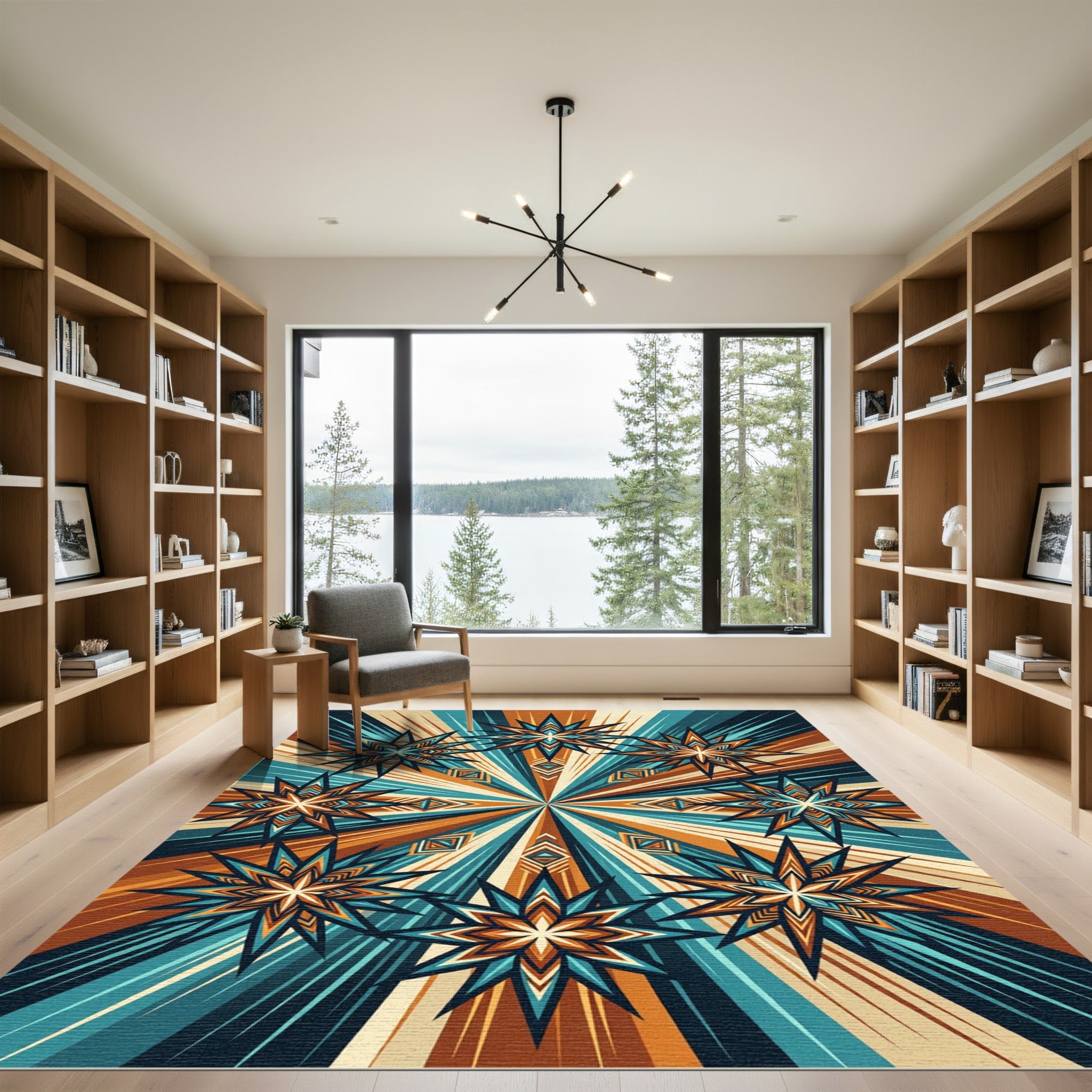 Geometric Mid-Century Starburst Ray Art Rug