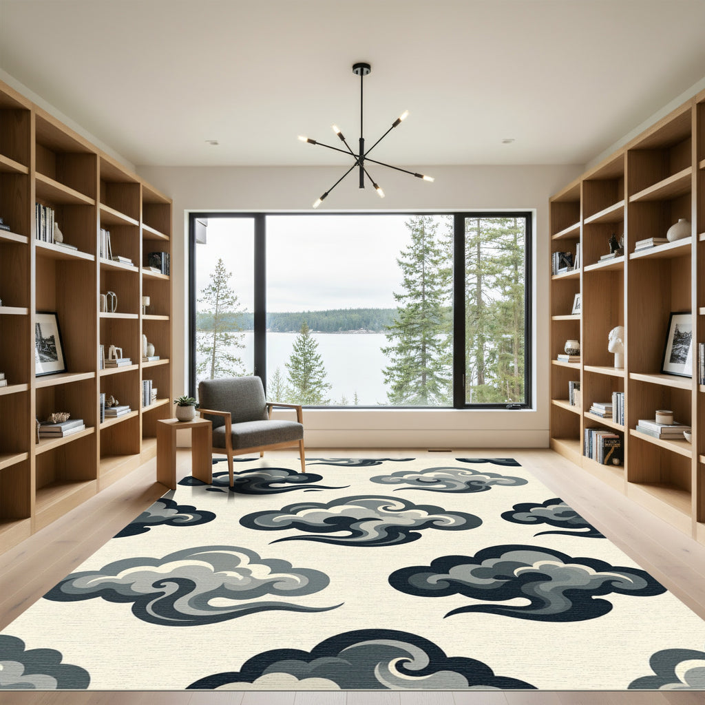 Monochromatic Gray Clouds Abstract Art Rug