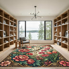 Elegant Vintage Crimson Floral Scroll Rug