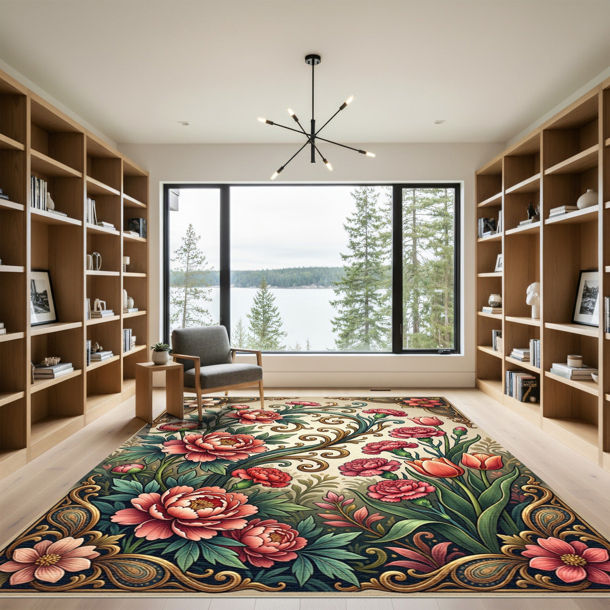 Elegant Vintage Crimson Floral Scroll Rug