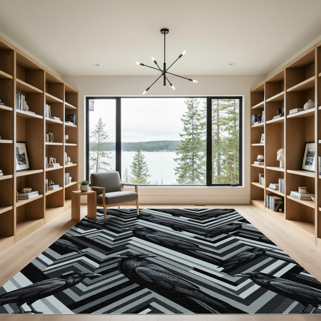 Gothic Raven Monochrome Geometric Chevron Rug