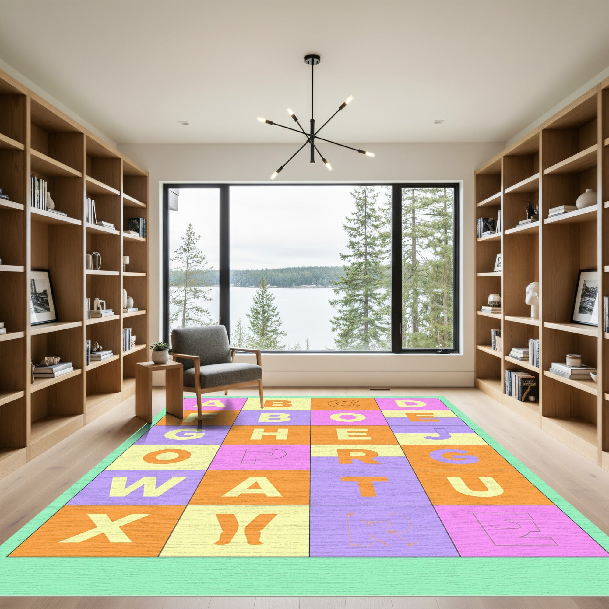 Retro Alphabet Grid Color Block Rug
