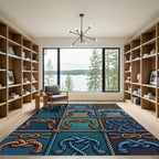 Nautical Navy and Gold Rope Grid Rug
