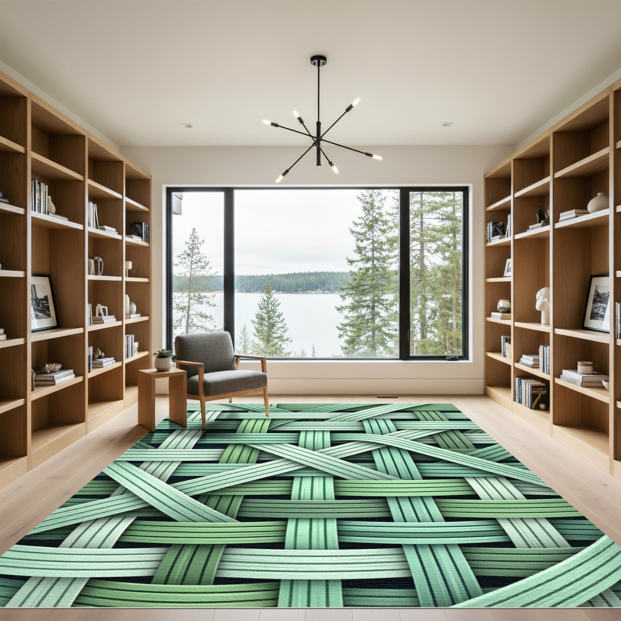 Intertwined Green Woven Texture Rug