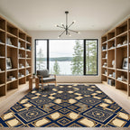 Navy Gold Traditional Geometric Medallion Rug