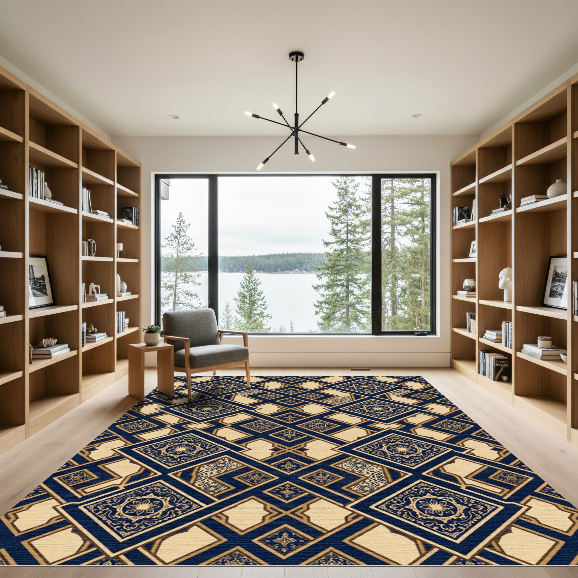 Navy Gold Traditional Geometric Medallion Rug