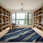 Modern Navy Indigo Diagonal Wood Plank Rug