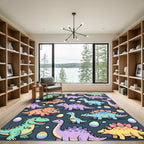 Playful Pastel Dinosaur and Egg Illustration Rug