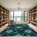 Teal Atomic Satellite SciFi Pattern Rug