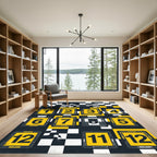 Checkerboard Racing Numeric Grid Yellow Black Rug