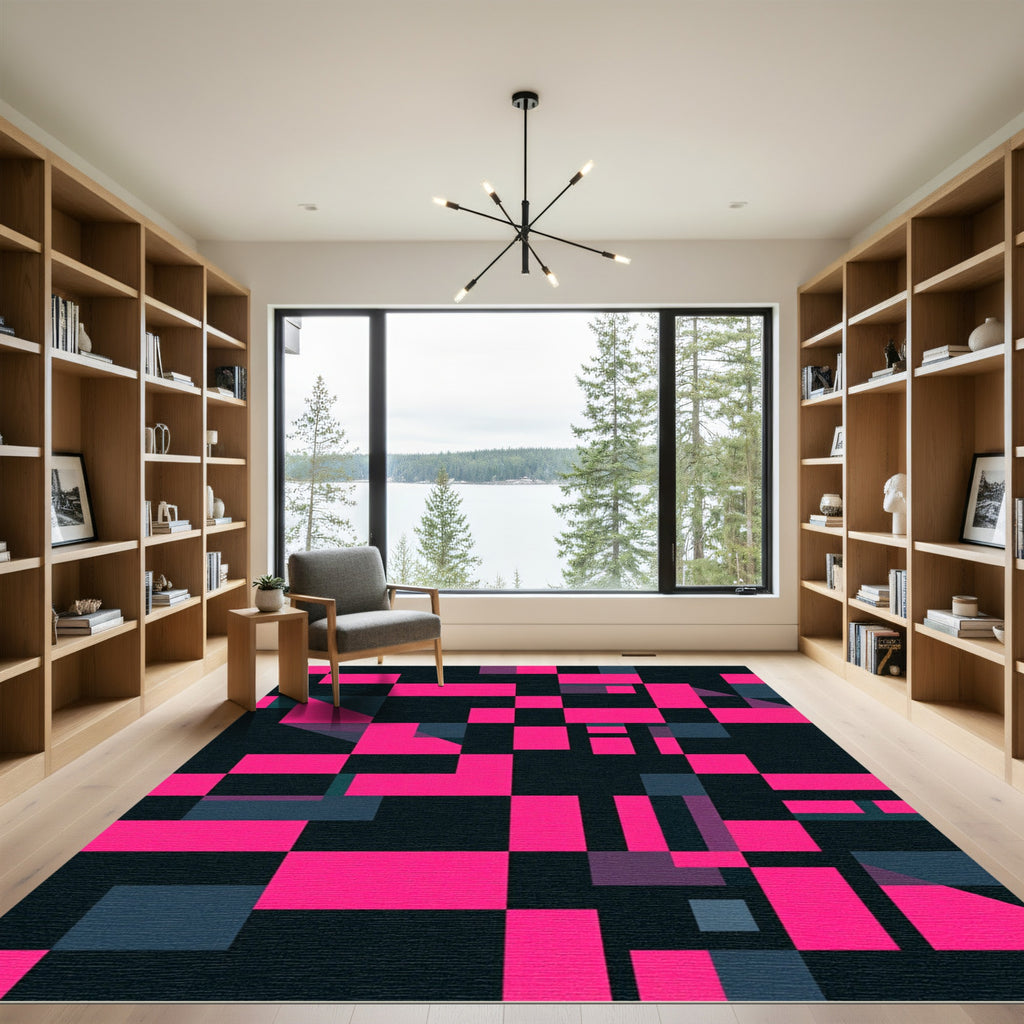 Bold Hot Pink Geometric Grid Rug