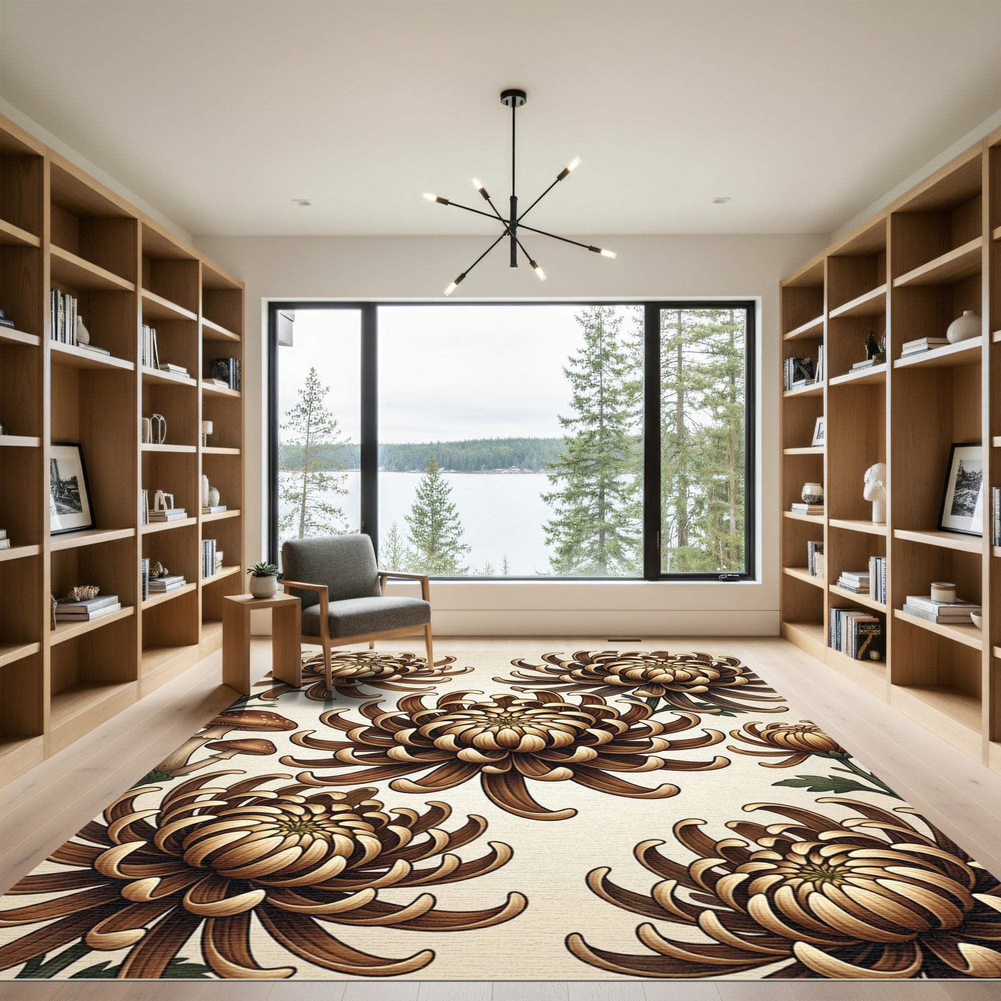 Brown Chrysanthemum Mushroom Floral Repeat Rug