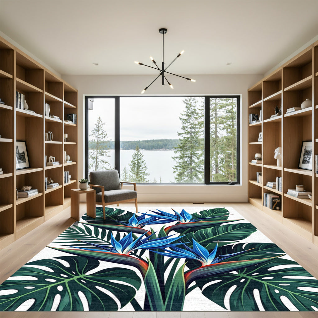 Vibrant Blue Tropical Bird Paradise Rug