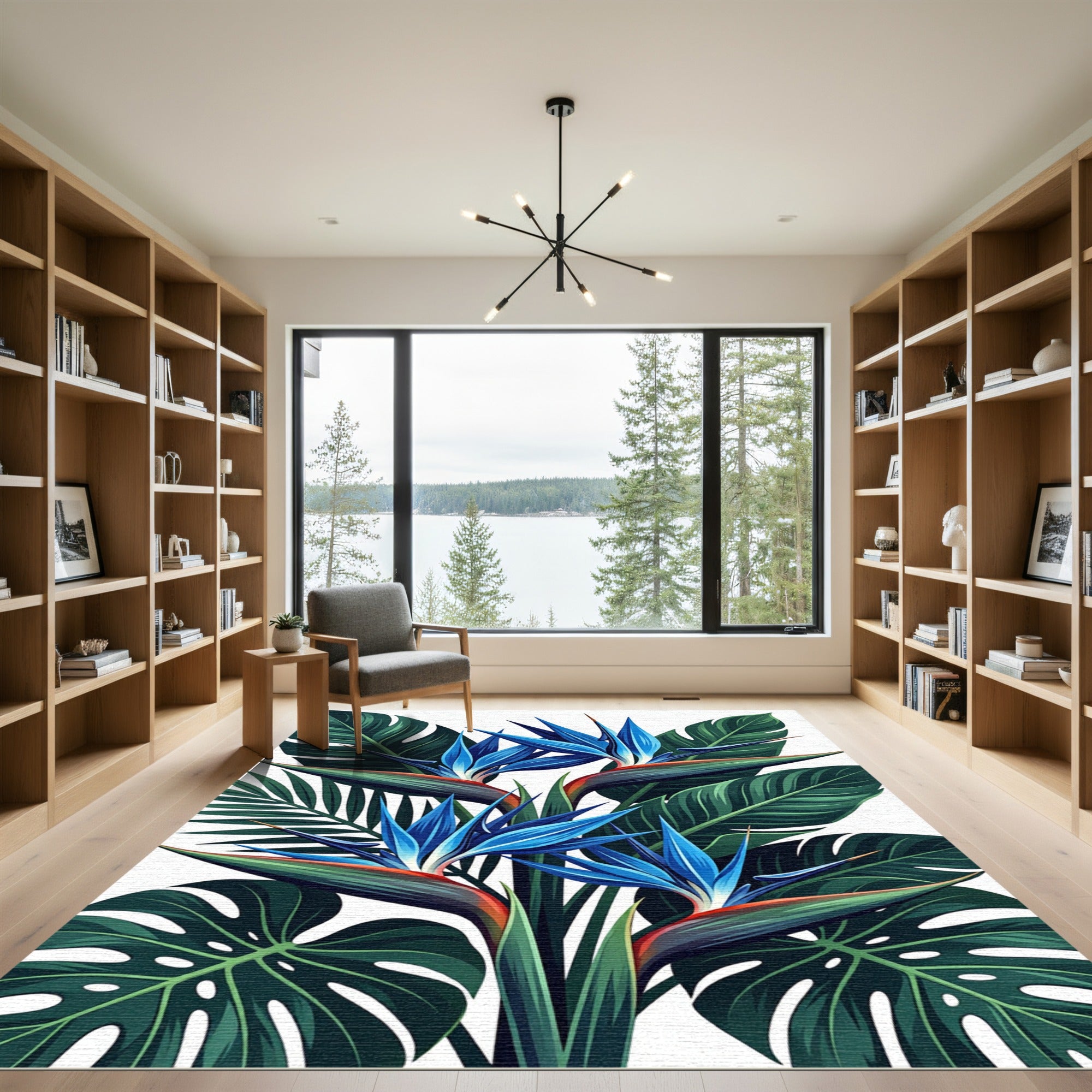 Vibrant Blue Tropical Bird Paradise Rug